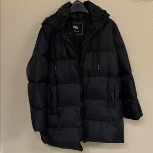 Zara Quilted Black Hooded Puffer